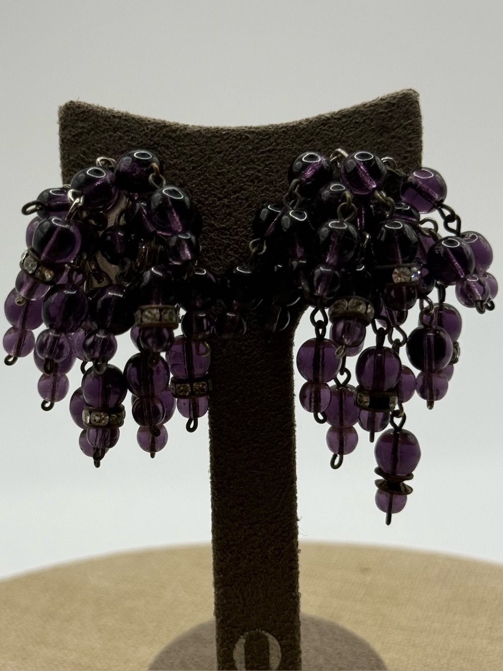 Vintage CastleCliff amethyst Cluster dangle clip on Drop Earrings